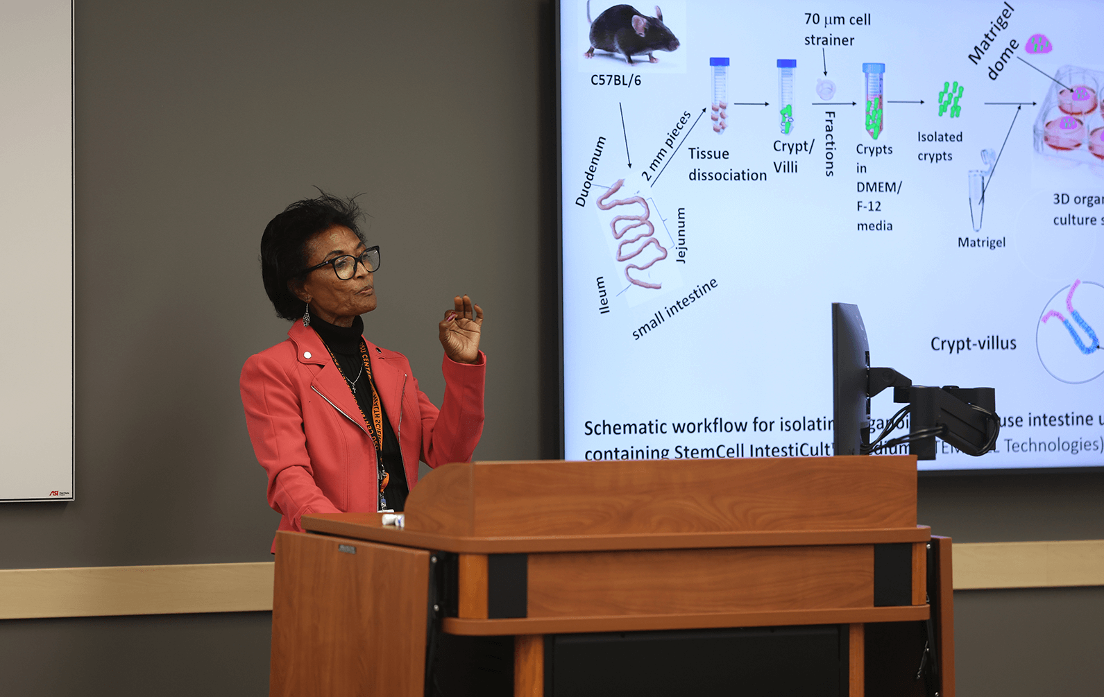 Scientist Senait Assefa giving a presentation during Research Week.