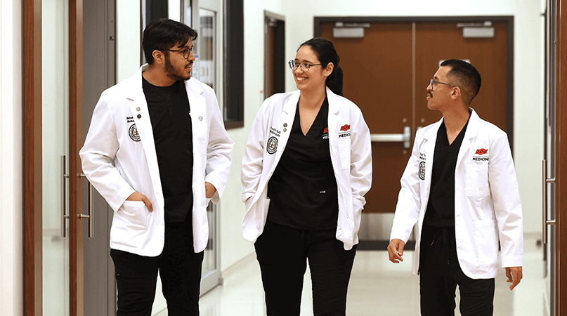 Admissions - Medical students walk through the simulation center and on the OSU Center for Health Sciences campus in Tulsa, Okla