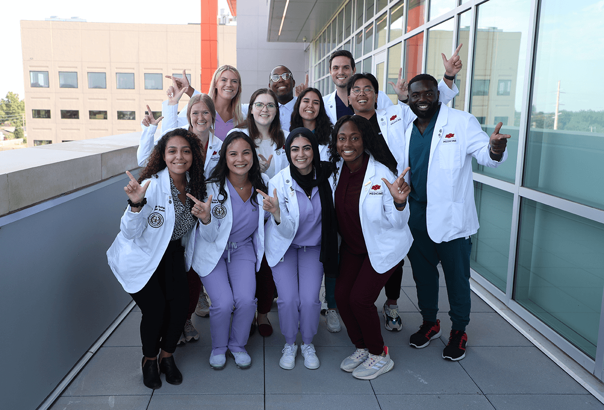 Medical students gather on the opening day of North Hall on the Center for Health Sciences campus in Tulsa, OK.