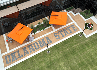 An above image of the new OSU-CHS campus courtyard in Tulsa, Oklahoma.